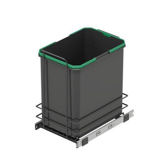 Emuca Contenedor De Reciclaje Para Fijaci&oacute;n Inferior Y Extracci&oacute;n Manual En Mueble De Cocina Recycle 1x35litros, Pl&aacute;stico Gris Antracita - Emuca