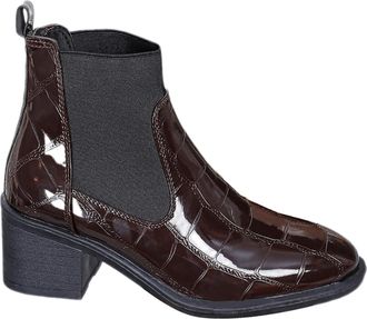 Generic Womens Chunky Heel Chelsea Ankle Boots Slip on Elastic Ladies Low Heel Booties Shoes Patent Leather Waterproof Boots (Brown,6.5)