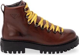 Prada Antiqued Leather Lace-Up Ankle Boots