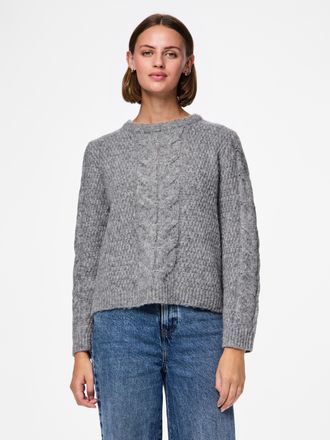 Pieces Strickpullover PIECES PCNINA LS O-NECK KNIT NOOS BC, Damen, Gr. XL, grau (medium grau melange), Strick, Obermaterial: 82% Polyester, 14% Polyacryl, 4%