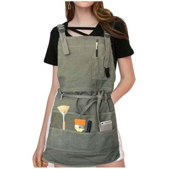 OEM Tablier - Toile Naturelle 16 Oz - 125,2 X 64 Cm - 4 Grandes Poches 6 Petites Poches - Bretelles R&eacute;glables - Pour Cuisine Jardinage Peinture Nettoyage 