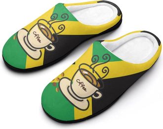 Generic Jamaica Flag Jamaican Coffee Cup Slippers Men Winter Warm Cotton Anti-Slip Indoor Slip-Ons House Shoes