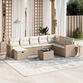 vidaXL Set De Sof&aacute;s De Jard&iacute;n 9 Pzas Con Cojines Rat&aacute;n Sint&eacute;tico Beige Vidaxl
