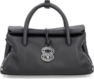 Zanellato Black Leather Dotta Top Handle Bag