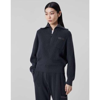 Brunello Cucinelli WomenS Night Sky Half Zip Ribbed Cotton Sweater, Size XS