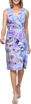 S.L. Fashions Metallic Floral Rhinestone Detail Sleeveless Cocktail Sheath Dress in Blue/Multi at Nordstrom, Size 14