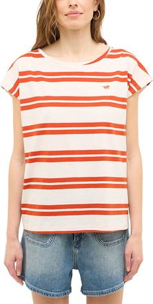 Mustang Shirttop MUSTANG Style Lesley, Damen, Gr. L, rot (summer stripe rot), Jersey, Obermaterial: 100% Baumwolle, gestreift, figurumspielend, Rundhals, Tops