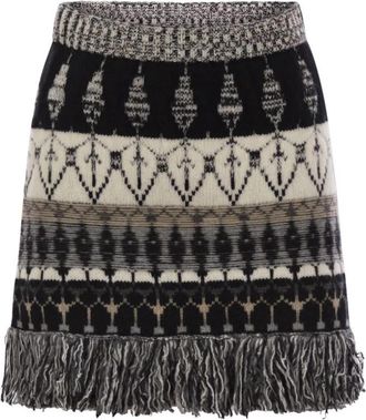 VANIS&Eacute; Jacquard Rok van Wol en Kasjmier - Dames - Korte rokken - Zwart - XS - Wol - Rokken