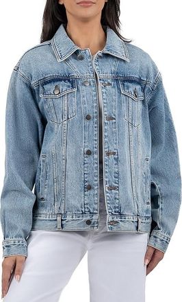 Kut from the Kloth EMMY BOYFRIEND JACKET WITH DROP SHOULDER Womens Vest Defendent With Medium Base Wash : MD, Cotton/Denim