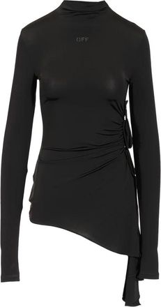 Off-white Long Sleeve Draped Top - Dames - Longsleeves - Zwart - M - Leer - Tops