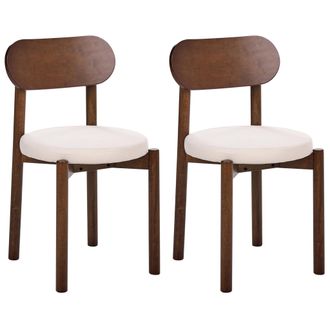 Beliani Conjunto De 2 Sillas De Comedor Asiento De Tela Estructura De Madera Sin Reposabrazos Marr&oacute;n Y Beige Claro Paulina