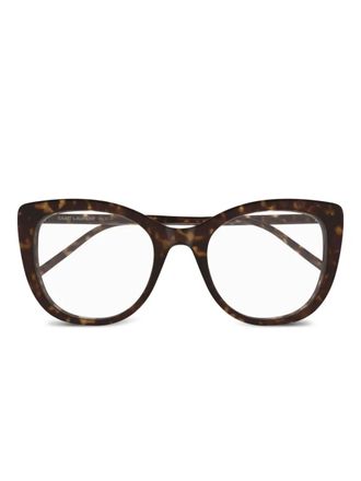 Saint Laurent Eyewear logo-print glasses - women - Recycled Acetate - 55 - Brown