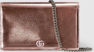 Gucci Bi-color GG Marmont Wallet On Chain, Gold, Leather