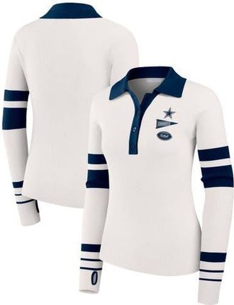 WEAR by Erin Andrews Womens WEAR by Erin Andrews White Dallas Cowboys Ribbed Henley Polo Sweater at Nordstrom, Size Xx-Large