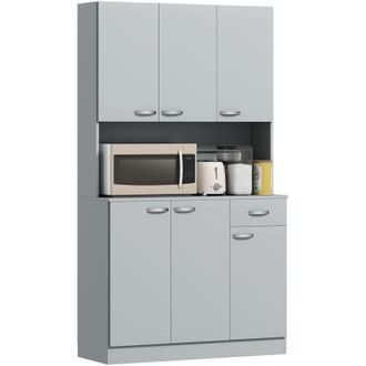 HOMCOM Alacena De Cocina Armario De Cocina Aparador De Comedor Con 1 Caj&oacute;n 6 Puertas Y Estantes Ajustable Estilo Moderno 101x39x180 Cm Gris - Homcom