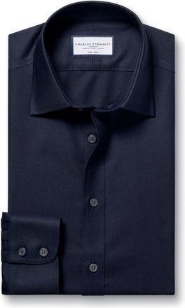 CHARLES TYRWHITT Shirts for Men - Navy Non Iron with 100% Cotton Twill - Formal Dress Shirt for Work, Business & Weddings - Slim Fit with Classic Collar