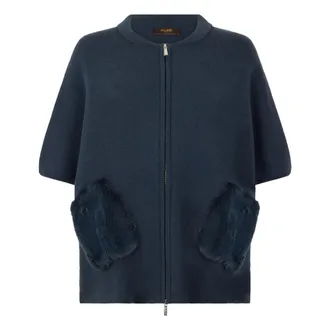 Moorer Cashmere Knitwear, female, Blue, Size: S Modern Short-Sleeve Cape