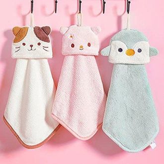 OEM Bonito Juego De 3 Toallas De Ba&ntilde;o Con Anillas Para Colgar, Pa&ntilde;os Absorbentes De Microfibra De Forro Polar Coral, Ba&ntilde;o Y Dormitorio (3 Piezas)