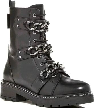 Kurt Geiger Womens Storm Rhinestone Chains Combat Moto Boots In Black