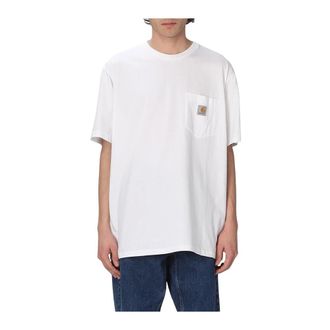 Carhartt Work in Progress T-Shirts, male, White, S, Pocket TShirt Regular Fit Tee