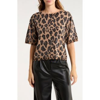 Sanctuary Sequins Short Sleeve Knit Sweater in Bronzed Feline at Nordstrom Rack, Size X-Small