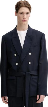 Iro Dubbelrijige Blazer met Riem - Heren - Blazers - Blauw - XL - Katoen - Jassen
