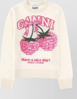 Ganni crew neck long sleeve graphic top