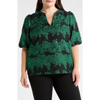 Sugarlips Elyna Jacquard Tavia Split Neck Top in Green-Black at Nordstrom, Size 1X