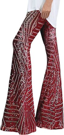 Generic Costumes Adult Ladies 60s/70s Disco Sequin Flare Pants Womens Sequins Flare Pants Glitter Stretch Trousers Sparkly Glitter High Waisted Bell Bottom Tr