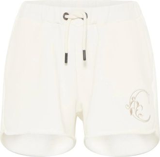 Carlo Colucci Korte Broeken, Dames, Wit, L, Katoen, Sweat Short met Borduring