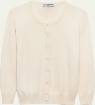 Prada Silk-Cotton Double Crewneck Cardigan