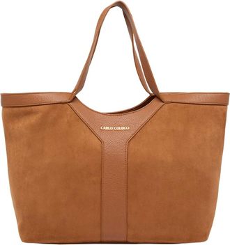 Carlo Colucci Tassen, Dames, Bruin, ONE Size, Su&egrave;de, Shopper Bag