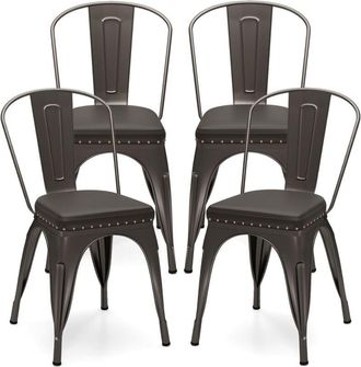 Costway Metal Dining Chair Set of 4 Indoor Stackable Kitchen Chairs-Gun Grey