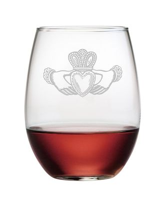SUSQUEHANNA GLASS Claddagh Set of 4 21oz Stemless Wine Glasses