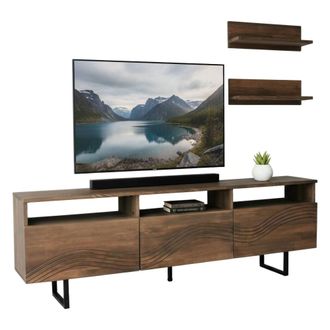Dmora Dmora - Mueble De Televisi&oacute;n Solanis, Aparador De Sal&oacute;n, Mueble Bajo Para Tv, Base De Pared Equipada, 170x30h40 Cm, Nuez, Con Embalaje Reforzado