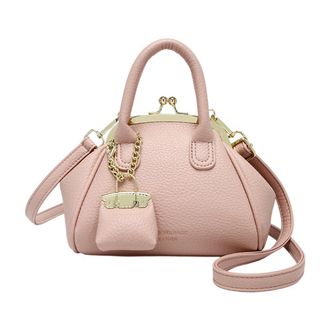Generic Female Vintage Crossbody Bag Trendy Leather Handbag Work Bag with Purse (Pink)