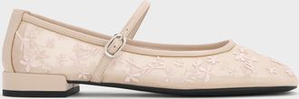 Charles & Keith Gertrude Mesh Embroidered Floral Mary Janes