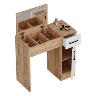 Dmora Toileta Rodano, Mueble De Tocador Con Espejo Incluido, Un Caj&oacute;n, 2 Puertas, 77x37x109h Cm Roble Marr&oacute;n