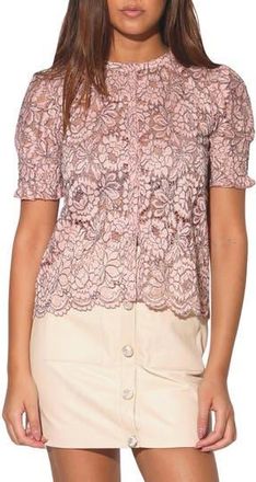 Walter Baker Amira Floral Lace Button-Up Shirt in Windsor Lace Blush at Nordstrom Rack, Size X-Large