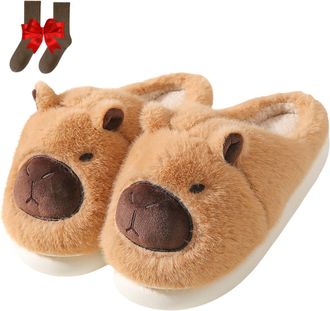 Generic Cartoon Capybara Slippers For Women & Men Soft Plush Slippers, Warm NonSlip Slipper (Khaki, One Size, Adult, Women, 6.5, Numeric Range, UK Footwear Si