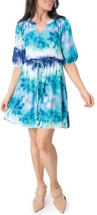 Gibsonlook Belted Elbow Sleeve Dress in Watercolor Lake Prt at Nordstrom Rack, Size Xx-Small