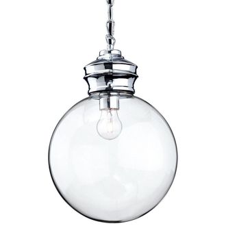 Netlighting Omar 1 Light Globe Ceiling Pendant Chrome Clear Glass E27 in Grey