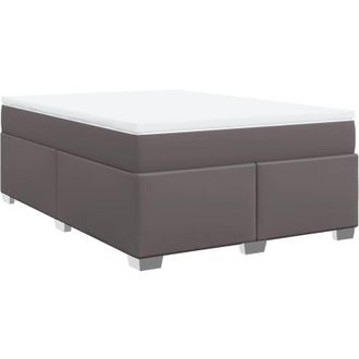 vidaXL Vidaxl - Cama Box Spring Con Colch&oacute;n Cuero Sint&eacute;tico Gris 160x200 Cm