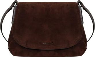 Coccinelle Cross Body Bags, female, Brown, Size: ONE SIZE Brown Suede Shoulder Bag with Geometric Lines