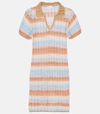 Anna Kosturova Crochet striped cotton polo dress
