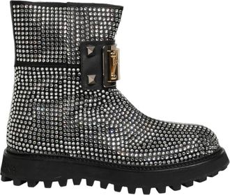Dolce & Gabbana Enkellaarsjes met kristallen - Heren - Enkellaarsjes - Zwart - 44 EU - Leer - Schoenen