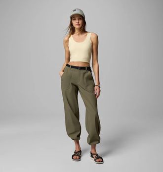 Columbia Brea Falls Pants Womens Stone Green Stretch Belted Waist Hiking JAX239