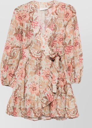 Zimmermann floral wrap dress long sleeves belt