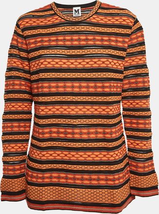 M Missoni Orange/black Patterned Knit Long Sleeve Top