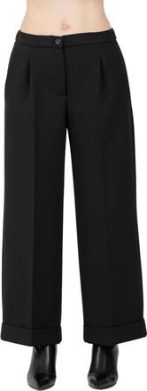 Corte dei Gonzaga Broeken, Dames, Zwart, 3Xl, Pantalone in tela di lana con risvolto